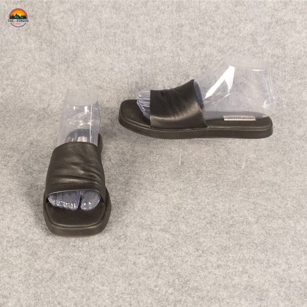 Black Leather Slide Sandals - Women